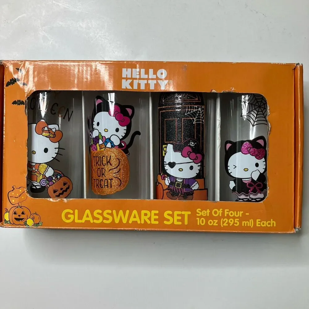 Sanrio Hello Kitty Halloween Glassware Set Of 4 Limited Edition 10 oz Glasses